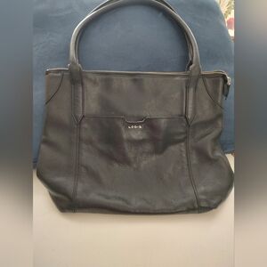 Lodis Black Leather Travel Luggage Tote Bag